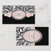 PixDezines Zwart, Roze, Wit Bellissimo Damask Visitekaartje (Voorkant / Achterkant)