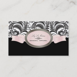 PixDezines Zwart, Roze, Wit Bellissimo Damask Visitekaartje