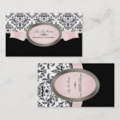 PixDezines Zwart, Roze, Wit Céline Damask Visitekaartje (Voorkant / Achterkant)