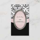 PixDezines Zwart, Roze, Wit Céline Damask Visitekaartje (Achterkant)