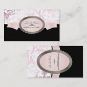 PixDezines Zwart, Roze, Wit Céline Damask Visitekaartje (Voorkant / Achterkant)