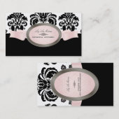PixDezines Zwart, Roze, Wit Isabella Damask Visitekaartje (Voorkant / Achterkant)