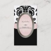 PixDezines Zwart, Roze, Wit Isabella Damask Visitekaartje (Achterkant)