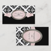 PixDezines Zwart, Roze, Wit Olivia Damask Visitekaartje (Voorkant / Achterkant)