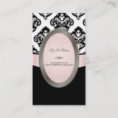 PixDezines Zwart, Roze, Wit Olivia Damask Visitekaartje (Achterkant)