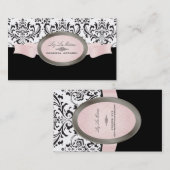 PixDezines Zwart, Roze, Wit Rossi Damask Visitekaartje (Voorkant / Achterkant)