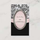 PixDezines Zwart, Roze, Witte Fidora Damask Visitekaartje (Achterkant)