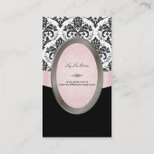 PixDezines Zwart, Roze, Witte Jolie Damask Visitekaartje (Achterkant)