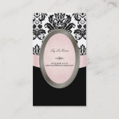 PixDezines Zwart, Roze, Witte Piqué Damask Visitekaartje (Achterkant)