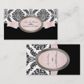 PixDezines Zwart, Roze, Witte Rossette Damask Visitekaartje (Voorkant / Achterkant)