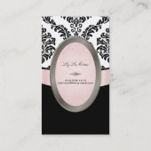 PixDezines Zwart, Roze, Witte Rossette Damask Visitekaartje (Achterkant)