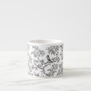 PixDezines Zwart Wit Chinoiserie, Vogel Pioenrozen Espresso Kop