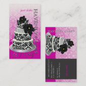 PixDezines Zwart+Wit damast taart/pâtisserie Visitekaartje (Voorkant / Achterkant)