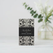 PixDezines Zwart+Wit Fidora  Damask Visitekaartje (Staand voorkant)