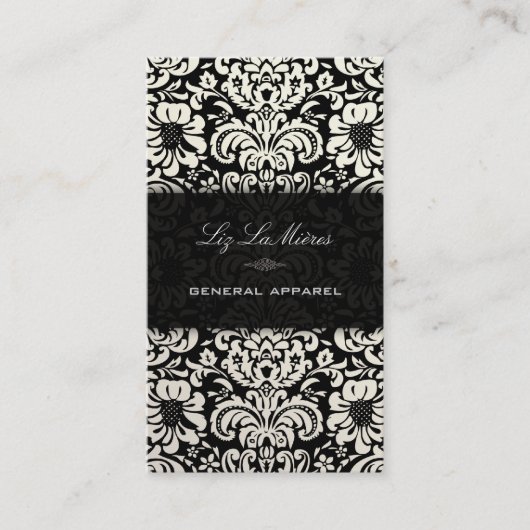 PixDezines Zwart+Wit Fidora  Damask Visitekaartje (Voorkant)