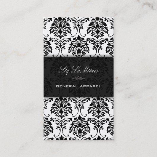PixDezines Zwart+Wit Florentius  Damask Visitekaartje (Voorkant)