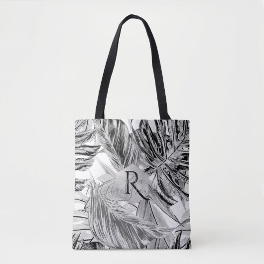 PixDezines zwart + wit groen, tropische monsters Tote Bag (Voorkant)