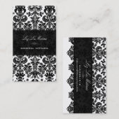 PixDezines Zwart+Wit Isabella Damask Visitekaartje (Voorkant / Achterkant)