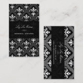 PixDezines Zwart+Wit Olivia Damask Visitekaartje (Voorkant / Achterkant)