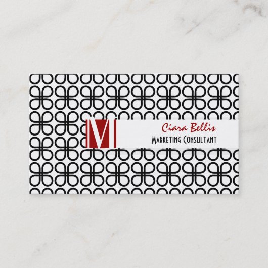 PixDezines Zwart+Wit Retro Clovers Visitekaartje (Voorkant)