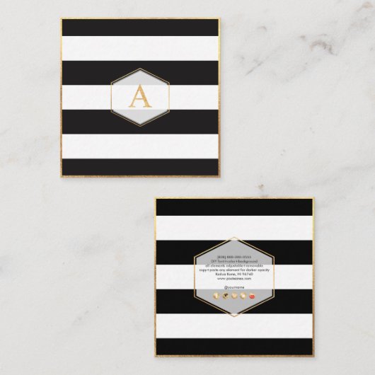 PixDezines ZWART + WIT STREPEN/DIY KLEUR Vierkante Visitekaartje (Voorkant / Achterkant)