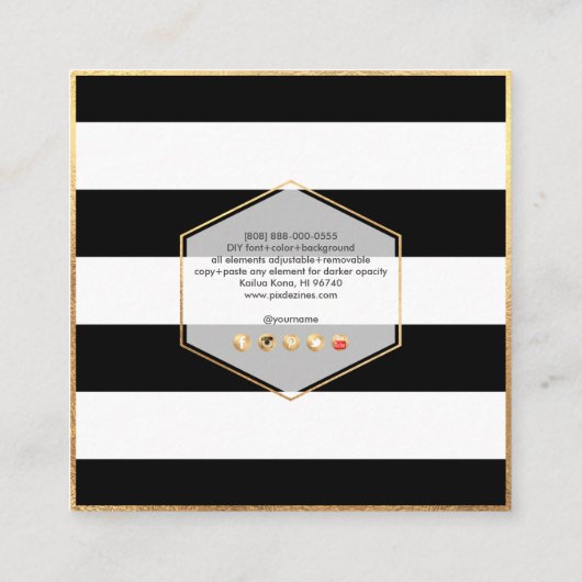 PixDezines ZWART + WIT STREPEN/DIY KLEUR Vierkante Visitekaartje (Achterkant)