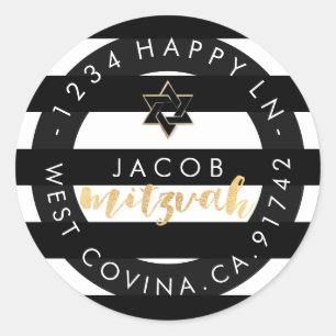 PixDezines zwart + wit strepen mitswa terug toevoe Ronde Sticker