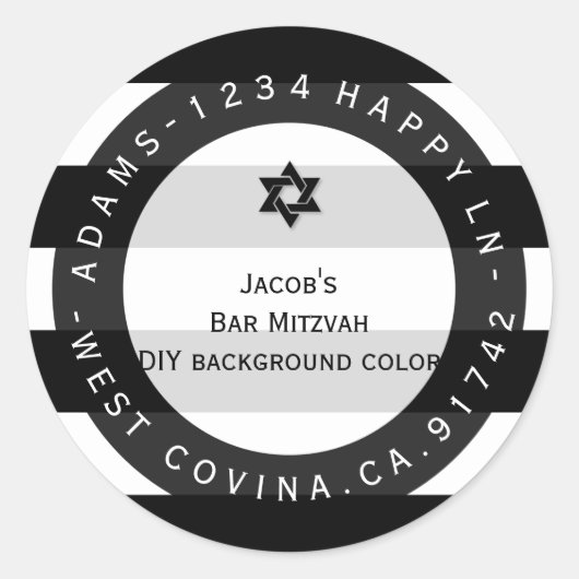 PixDezines zwart + wit strepen mitswa terug toevoe Ronde Sticker (Voorkant)