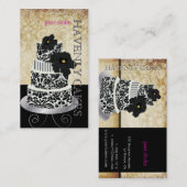 PixDezines  Zwarte damast taart/pâtisserie Visitekaartje (Voorkant / Achterkant)