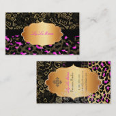 PixDezines zwarte kant+roze cheetah Visitekaartje (Voorkant / Achterkant)