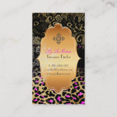PixDezines zwarte kant+roze cheetah Visitekaartje (Achterkant)