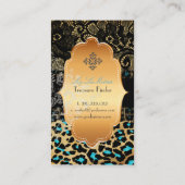PixDezines ZWARTE LACE+BLAUWGROEN CHEETAH/LEOPARD Visitekaartje (Achterkant)