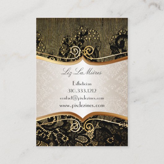 PixDezines  ZWARTE LACE/FAUX PARCHMENT Visitekaartje (Achterkant)