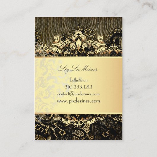 PixDezines  ZWARTE LACE/FAUX PARCHMENT Visitekaartje (Achterkant)