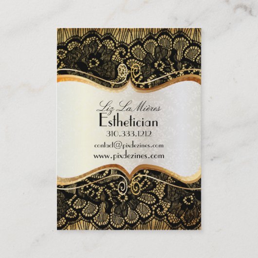 PixDezines  ZWARTE LACE/FAUX PARCHMENT Visitekaartje (Achterkant)