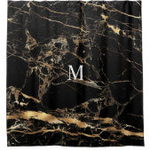 PixDezines ZWARTE MARBLE+FAUX GOLD VEINS Douchegordijn (Voorkant)
