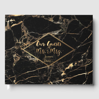 PixDezines ZWARTE MARBLE+FAUX GOLD VEINS Gastenboek