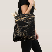 PixDezines ZWARTE MARBLE+FAUX GOLD VEINS Tote Bag (Dichtbij)
