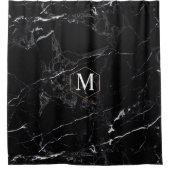 PixDezines ZWARTE MARMER+MONOGRAM (afneembaar) Douchegordijn (Voorkant)