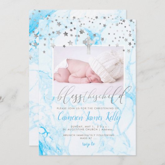 PixDezines ZWES DIT KIND, FAUX SILVER+MARBLE Kaart (Voorkant / Achterkant)