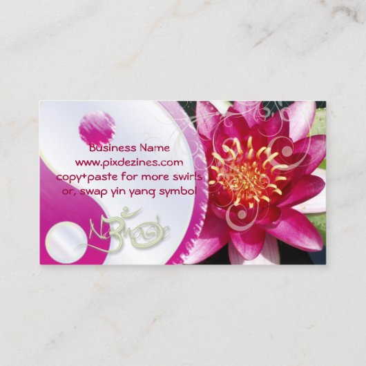 PixDezinesFuschia lotus + parelzwammen + yin yang Visitekaartje (Achterkant)