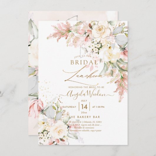 PixDezinesH2 Blush alabaster Rozen Bridal Luncheon Kaart (Voorkant / Achterkant)