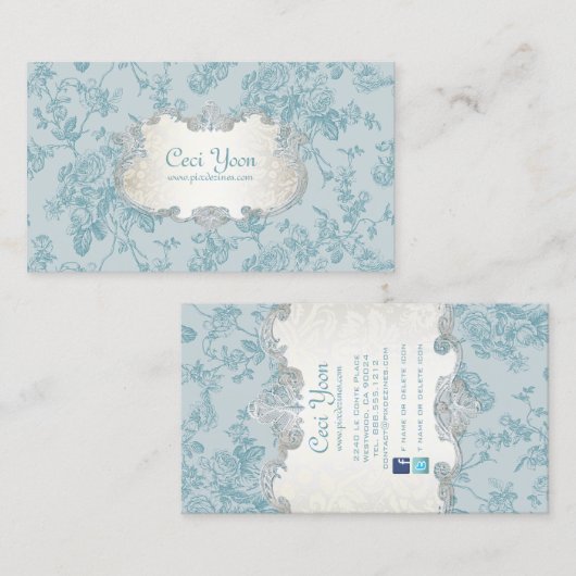 PixDezinves toile/blauwgroen rozen/DIY achtergrond Visitekaartje (Voorkant / Achterkant)