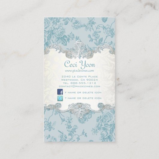 PixDezinves toile/blauwgroen rozen/DIY achtergrond Visitekaartje (Achterkant)