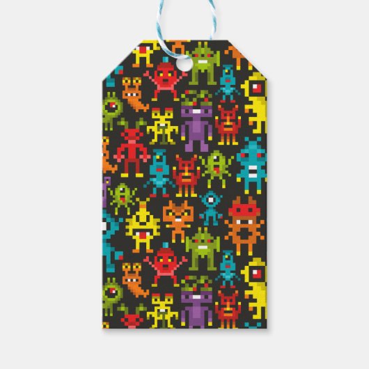 Pixel 8-bits monsters cadeaulabel (Voorkant)
