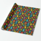 Pixel 8-bits monsters cadeaupapier (Uitgerold)