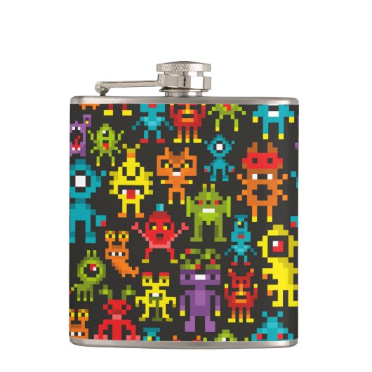 Pixel 8-bits monsters heupfles (Voorkant)
