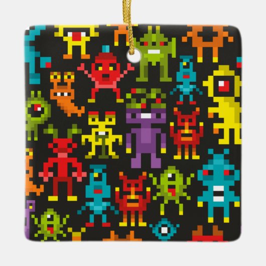 Pixel 8-bits monsters keramisch ornament (Voorkant)