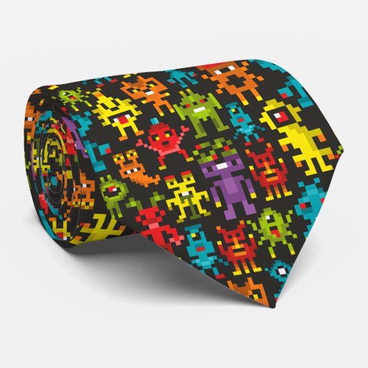 Pixel 8-bits monsters stropdas (Opgerold)