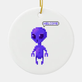 Pixel Alien Welkom Gamen Keramisch Ornament
